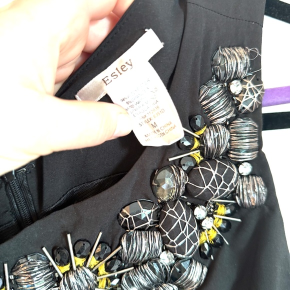 Esley Black Beaded Mini Dress Size Medium Embellished Rhinestone Sequins GORG!!! - Picture 3 of 4